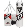 RDX SPORTS RDX F10 4FT / 5FT 3-IN-1 WHITE TRAINING PUNCH BAG WITH MITTS SET -Rdx Sports 3pc white red black training punching bag with mitts