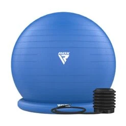 RDX SPORTS RDX B2 Inflatable Yoga Ball With Anti-Slip Base, Resistance Tubes & Air Pump -Rdx Sports blue yoga ball with base resistance tubes for fitness 6 3