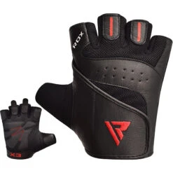 RDX SPORTS RDX S2 BLACK LEATHER WEIGHT LIFTING GLOVES -Rdx Sports bodybuilding weight lifting gloves 368