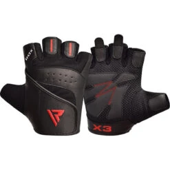 RDX SPORTS RDX S2 BLACK LEATHER WEIGHT LIFTING GLOVES -Rdx Sports bodybuilding weight lifting gloves 369