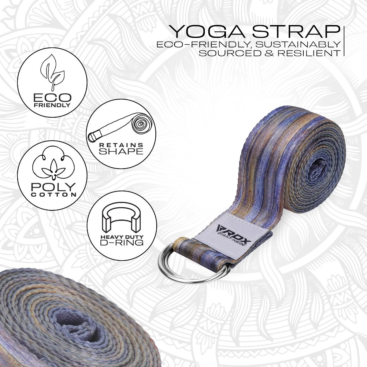 RDX SPORTS RDX F1 D-Ring Steel Buckle Cotton Yoga Strap 4 RDX SPORTS RDX F1 D-Ring Steel Buckle Cotton Yoga Strap - Image 2