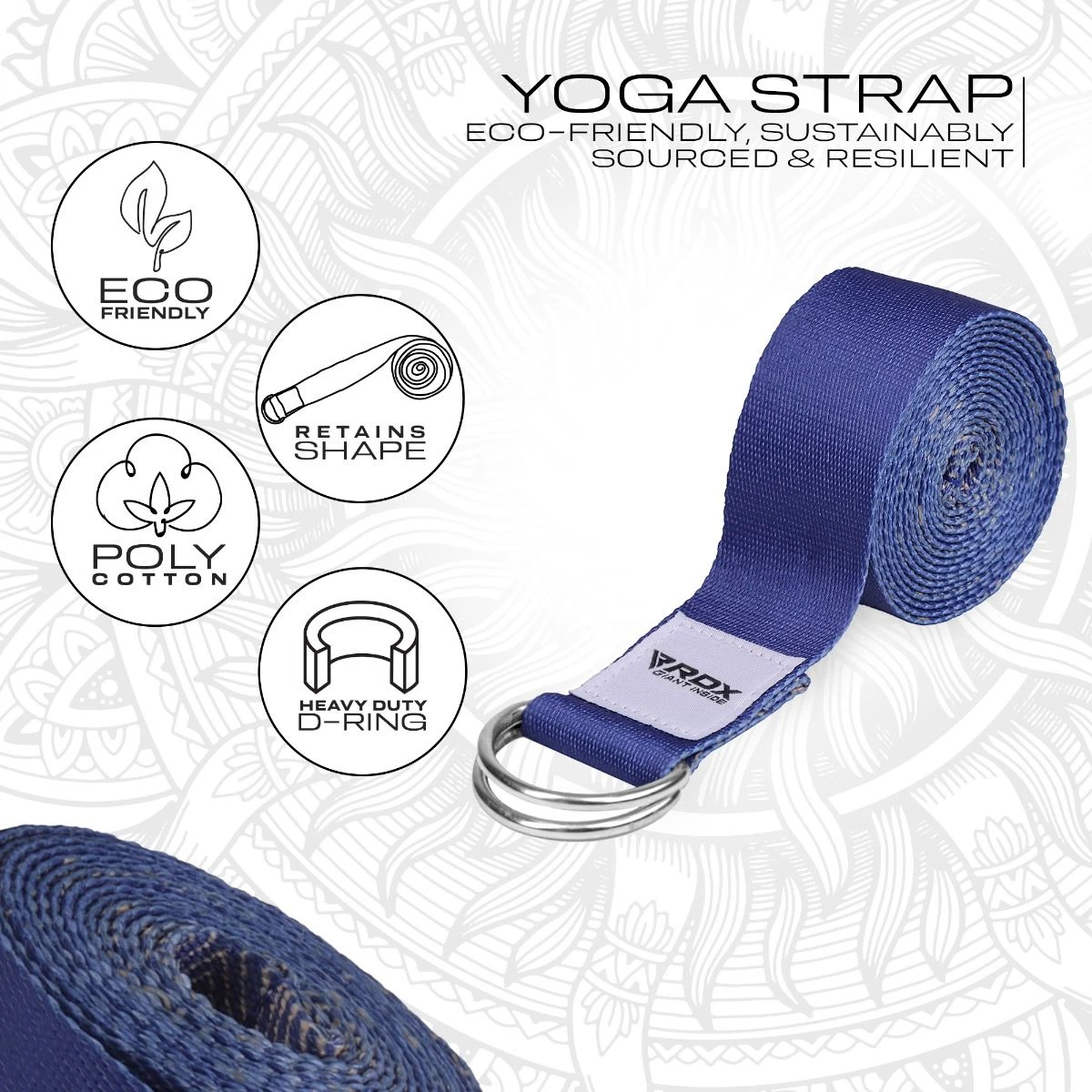 RDX SPORTS RDX F16 D-Ring Steel Buckle Cotton Yoga Strap 4 RDX SPORTS RDX F16 D-Ring Steel Buckle Cotton Yoga Strap - Image 2