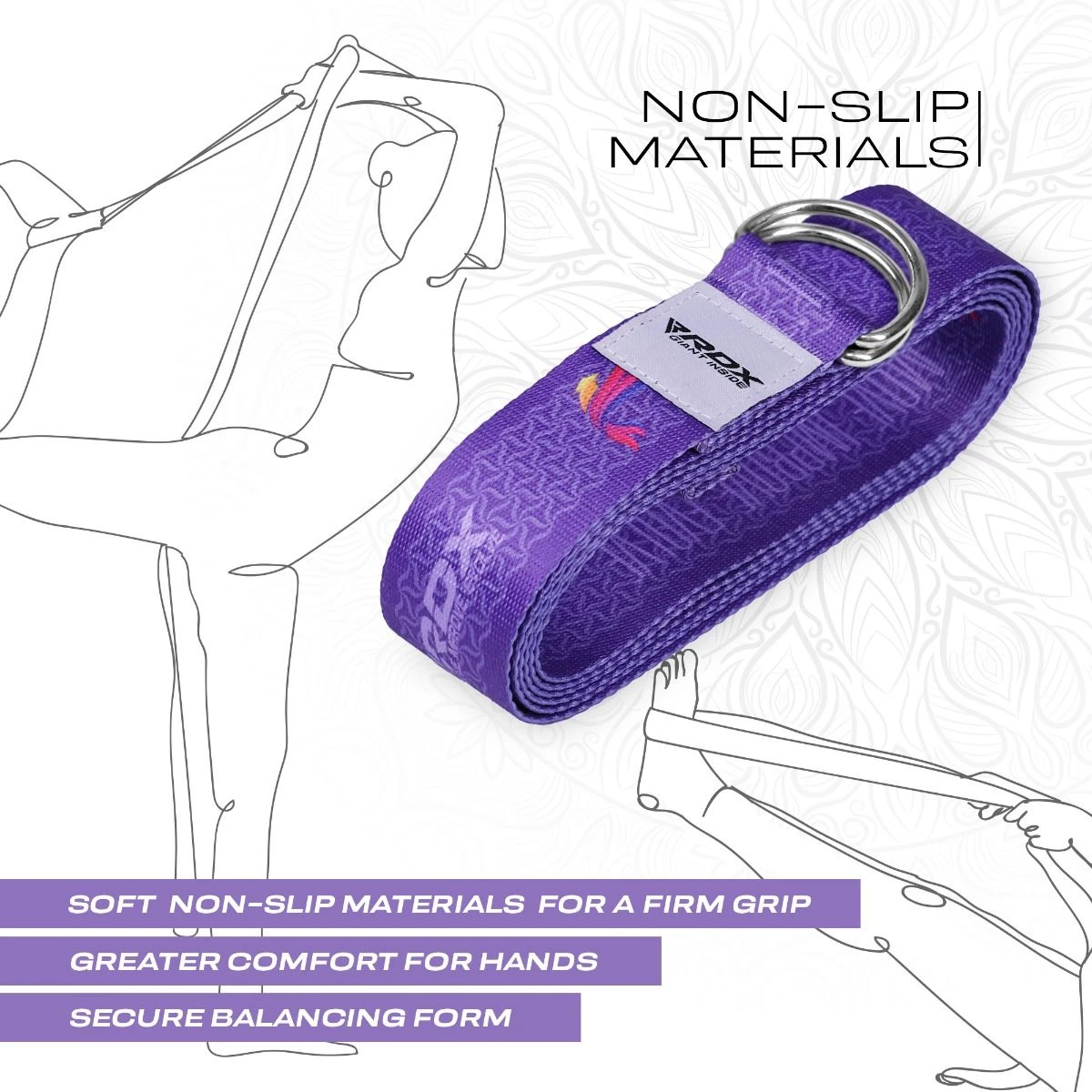 RDX SPORTS RDX F2 D-Ring Steel Buckle Cotton Yoga Strap 7 RDX SPORTS RDX F2 D-Ring Steel Buckle Cotton Yoga Strap - Image 5