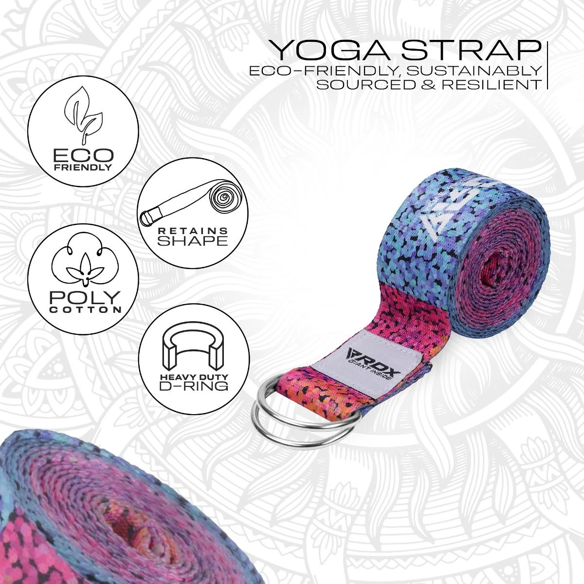 RDX SPORTS RDX F20 D-Ring Steel Buckle Cotton Yoga Strap 4 RDX SPORTS RDX F20 D-Ring Steel Buckle Cotton Yoga Strap - Image 2