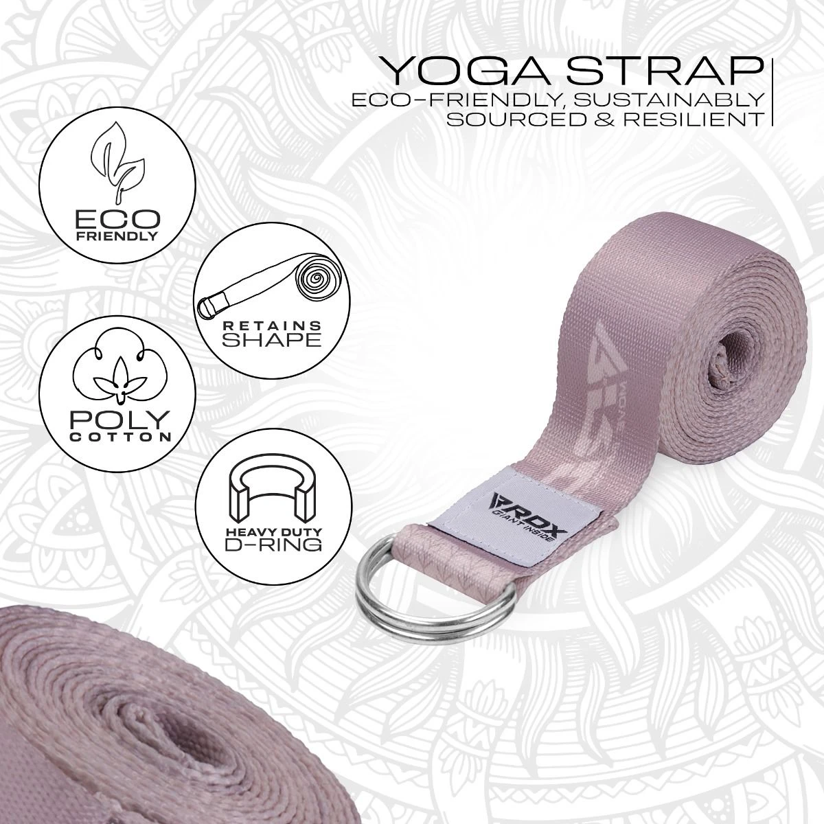 RDX SPORTS RDX F22 D-Ring Steel Buckle Cotton Yoga Strap 4 RDX SPORTS RDX F22 D-Ring Steel Buckle Cotton Yoga Strap - Image 2