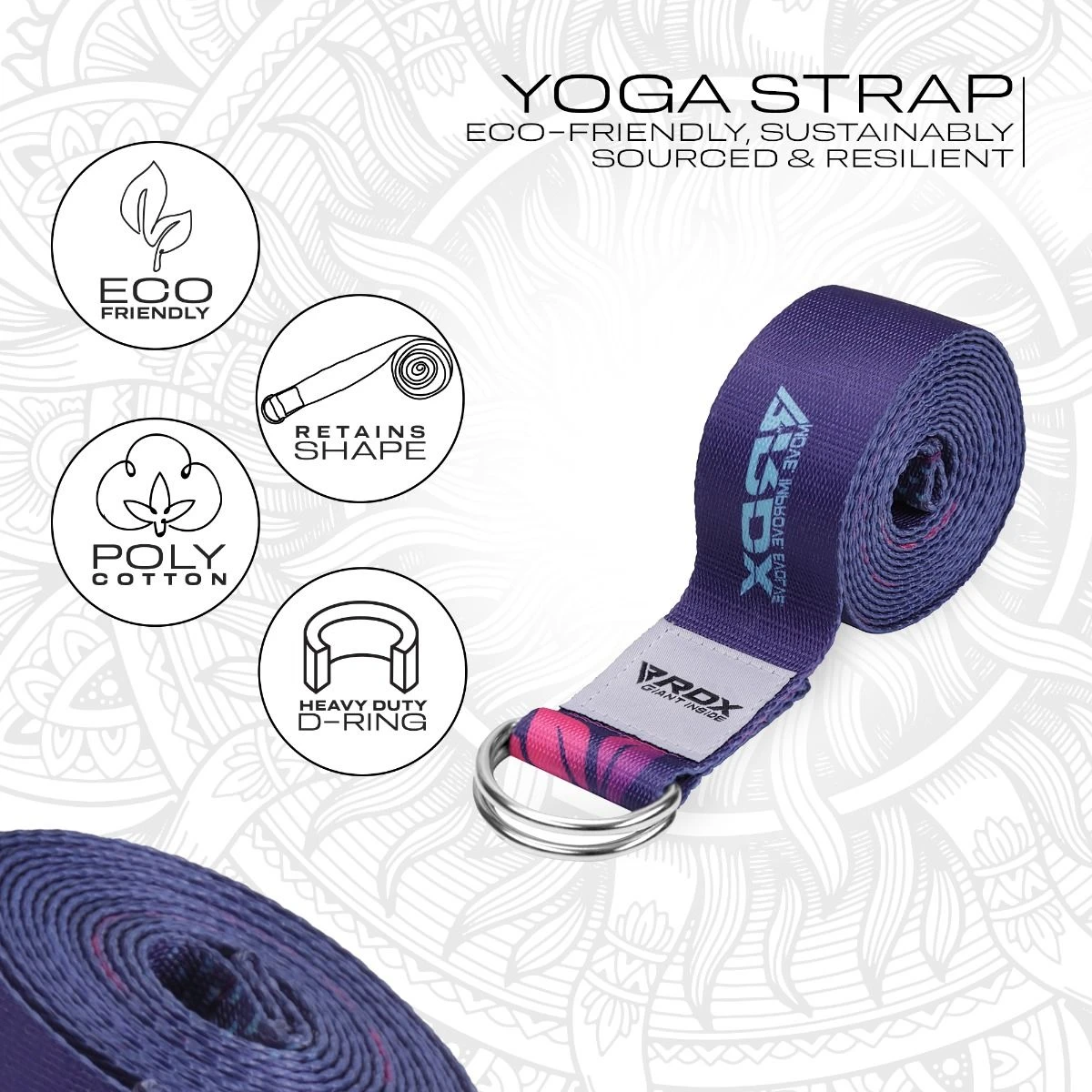 RDX SPORTS RDX F6 D-Ring Steel Buckle Cotton Yoga Strap 4 RDX SPORTS RDX F6 D-Ring Steel Buckle Cotton Yoga Strap - Image 2