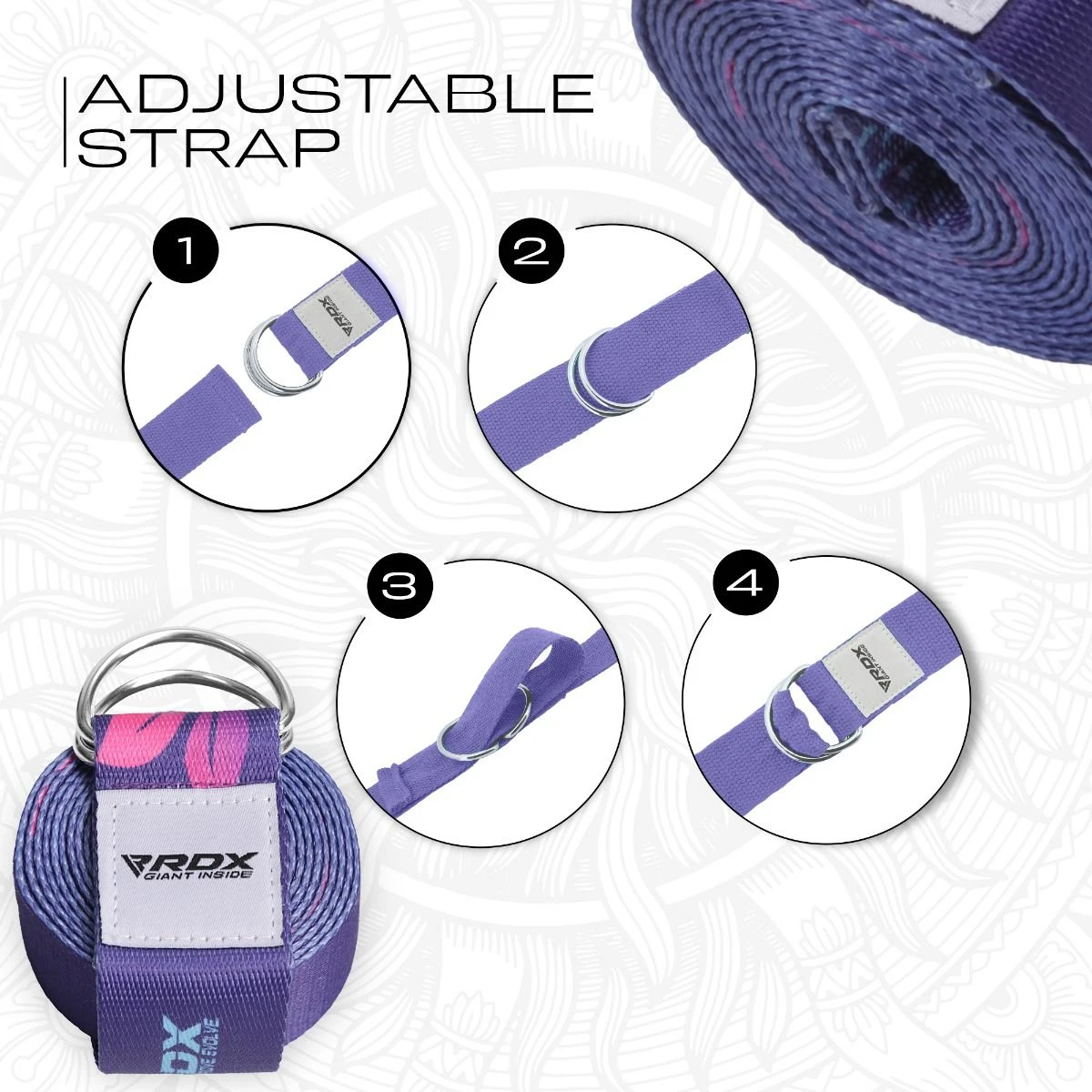 RDX SPORTS RDX F6 D-Ring Steel Buckle Cotton Yoga Strap 8 RDX SPORTS RDX F6 D-Ring Steel Buckle Cotton Yoga Strap - Image 6