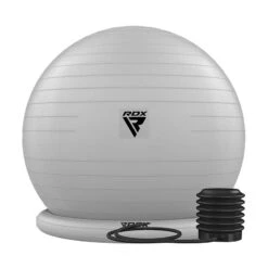 RDX SPORTS RDX B2 Inflatable Yoga Ball With Anti-Slip Base, Resistance Tubes & Air Pump -Rdx Sports grey yoga ball with base resistance tubes for fitness 6 3