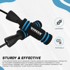 RDX SPORTS RDX X2 Adjustable 10.3ft Non-Slip Memory Foam Soft Handles Jump Rope 14 RDX SPORTS RDX X2 Adjustable 10.3ft Non-Slip Memory Foam Soft Handles Jump Rope -Rdx Sports memory foam anti slip handles adjustable skipping rope 3 1