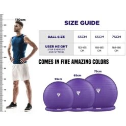 RDX SPORTS RDX B2 Inflatable Yoga Ball With Anti-Slip Base, Resistance Tubes & Air Pump -Rdx Sports purple yoga ball with base resistance tubes for fitness 2 3