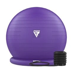 RDX SPORTS RDX B2 Inflatable Yoga Ball With Anti-Slip Base, Resistance Tubes & Air Pump -Rdx Sports purple yoga ball with base resistance tubes for fitness 6 3