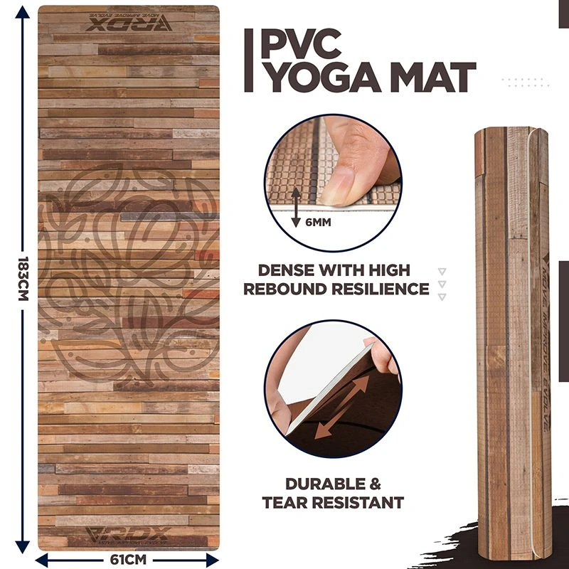RDX SPORTS RDX D4 Iris 6mm PVC Yoga Mat Rustic Wood 8 RDX SPORTS RDX D4 Iris 6mm PVC Yoga Mat Rustic Wood - Image 6