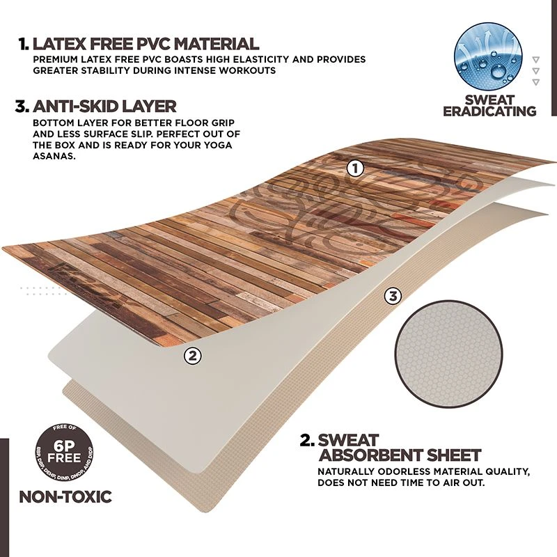 RDX SPORTS RDX D4 Iris 6mm PVC Yoga Mat Rustic Wood 5 RDX SPORTS RDX D4 Iris 6mm PVC Yoga Mat Rustic Wood - Image 3