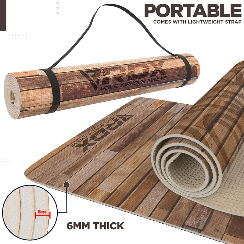 RDX SPORTS RDX D4 Iris 6mm PVC Yoga Mat Rustic Wood 9 RDX SPORTS RDX D4 Iris 6mm PVC Yoga Mat Rustic Wood - Image 7