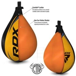 RDX SPORTS RDX 2Y Boxing & MMA Training Leather Speed Bag With Swivel Black / Yellow -Rdx Sports rdx 2y boxing speed bag 4