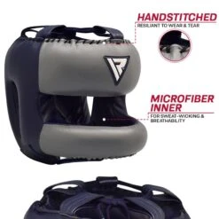RDX SPORTS RDX O2 Full Face Nose Protection Guard Boxing Sparring Headgear Blue / Gray -Rdx Sports rdx o2 sparring head guard with nose protection bar