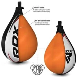RDX SPORTS RDX S2 Boxing & MMA Training Leather Speed Bag With Swivel Black / White -Rdx Sports rdx s2 boxing training speed bag 5