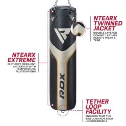 RDX SPORTS RDX T17 AURA 4ft / 5ft 2-in-1 Training Punch Bag In Pearl Black / White / Golden Set -Rdx Sports rdx t17 4ft5ft aura punch bag