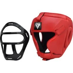 RDX SPORTS RDX T1 FULL FACE PROTECTION HEADGEAR UNBREAKABLE DETACHABLE CAGE GUARD -Rdx Sports rdx t1f head guard with removable face cage red 6