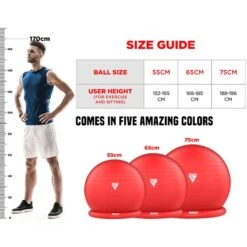 RDX SPORTS RDX B2 Inflatable Yoga Ball With Anti-Slip Base, Resistance Tubes & Air Pump -Rdx Sports red yoga ball with base resistance tubes for fitness 2 3