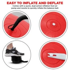 RDX SPORTS RDX B2 Inflatable Yoga Ball With Anti-Slip Base, Resistance Tubes & Air Pump -Rdx Sports red yoga ball with base resistance tubes for fitness 3 3