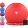 RDX SPORTS RDX B2 Inflatable Yoga Ball With Anti-Slip Base, Resistance Tubes & Air Pump -Rdx Sports red yoga ball with base resistance tubes for fitness 7