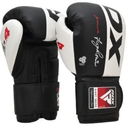 RDX SPORTS RDX S4 Boxing Sparring Gloves Hook & Loop Black / White -Rdx Sports s4 black leather boxing gloves 2 6