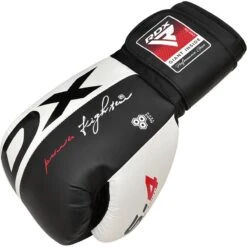 RDX SPORTS RDX S4 Boxing Sparring Gloves Hook & Loop Black / White -Rdx Sports s4 black leather boxing gloves 8 4