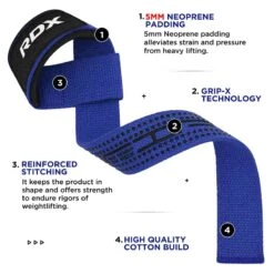 RDX SPORTS RDX S4+ SILICONE GEL COATED NON-SLIP SOLID GRIP WEIGHT LIFTING GYM STRAPS -Rdx Sports s4 weightlifting wrist straps blue 5