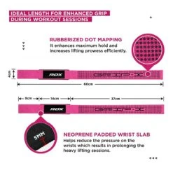 RDX SPORTS RDX S4+ SILICONE GEL COATED NON-SLIP SOLID GRIP WEIGHT LIFTING GYM STRAPS -Rdx Sports s4 weightlifting wrist straps pink 3 1 1