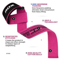 RDX SPORTS RDX S4+ SILICONE GEL COATED NON-SLIP SOLID GRIP WEIGHT LIFTING GYM STRAPS -Rdx Sports s4 weightlifting wrist straps pink 4 1 1 1