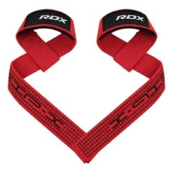RDX SPORTS RDX S4+ SILICONE GEL COATED NON-SLIP SOLID GRIP WEIGHT LIFTING GYM STRAPS -Rdx Sports s4 weightlifting wrist straps red 2