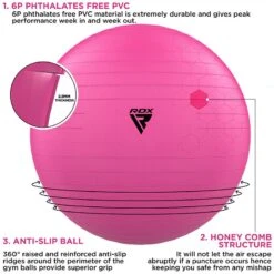 RDX SPORTS RDX B1 Inflatable Anti-Slip Yoga Ball With Portable Foot Air Pump -Rdx Sports yoga ball pink for home workout gym fitness 1 5